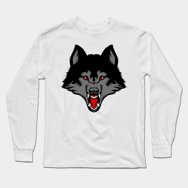 Scary Wolf Facemask A Rave Face - Aesthetic Art Of Animal Long Sleeve T-Shirt by mangobanana